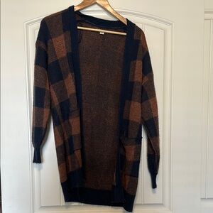 Brown and Black Checkered Cardigan